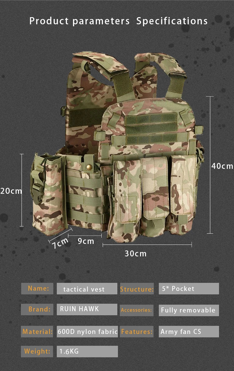 Tactical Vest Military Molle Plate Carrier Magazine Paintball CS Outdoor Velcro Protective Vest Hunting Vest (NF-YB-V011)